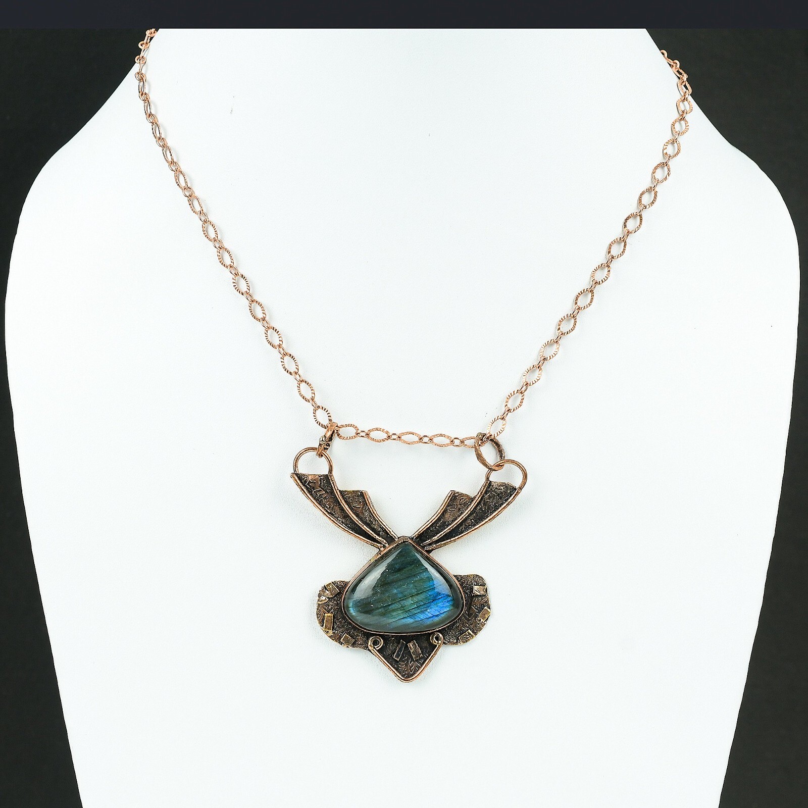 Mothers day Sale Pear Labradorite Stone Copper Third Eye Chakra Pendant Jewelry
