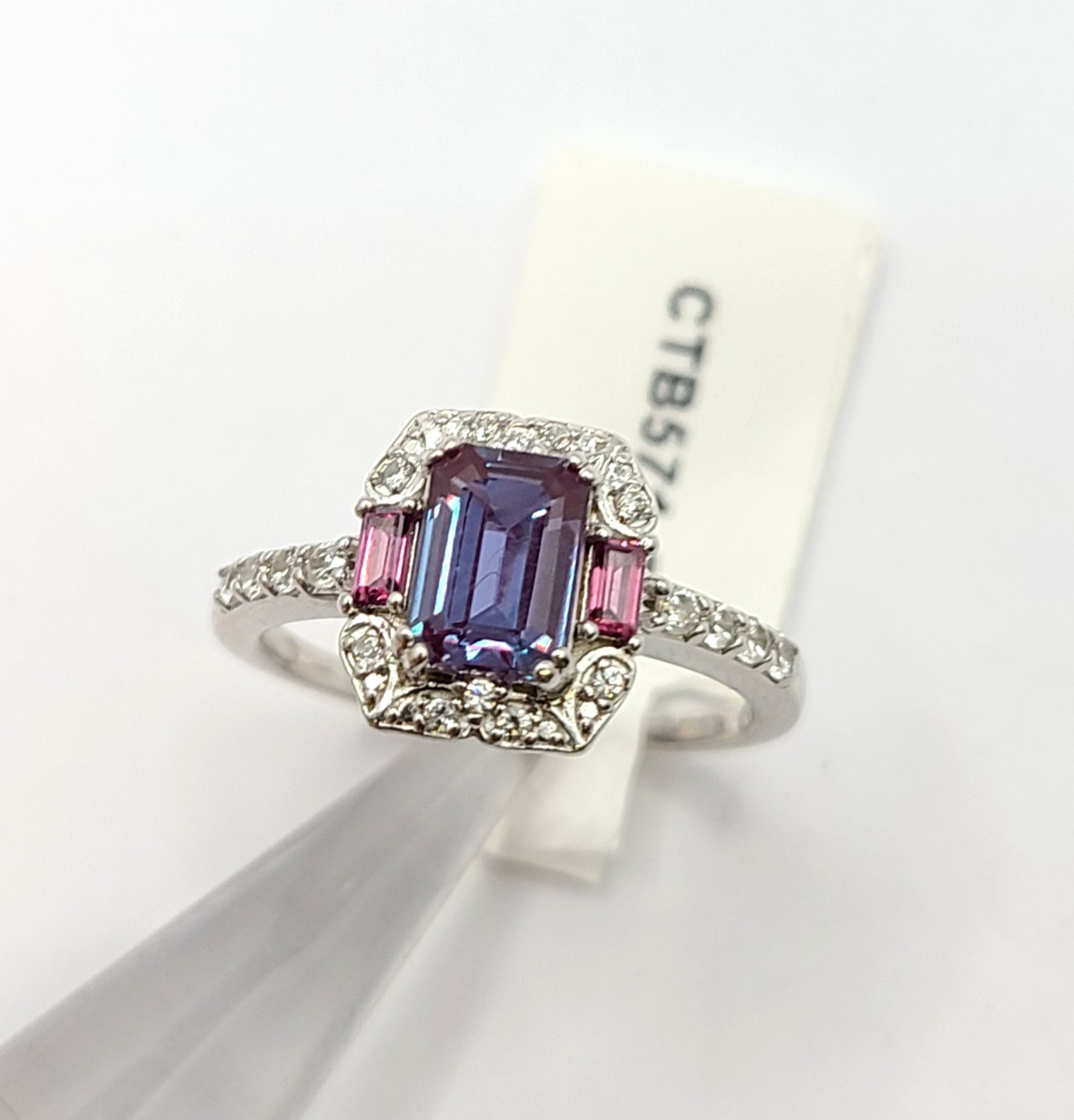 JTV Blue Lab Alexandrite Rhodium Over Silver Ring 1.34ctw Size 6