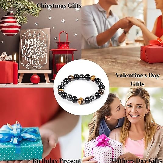 Natural Energy Healing Stretch Bracelet Stone Hematite Tiger Eye for Men Women