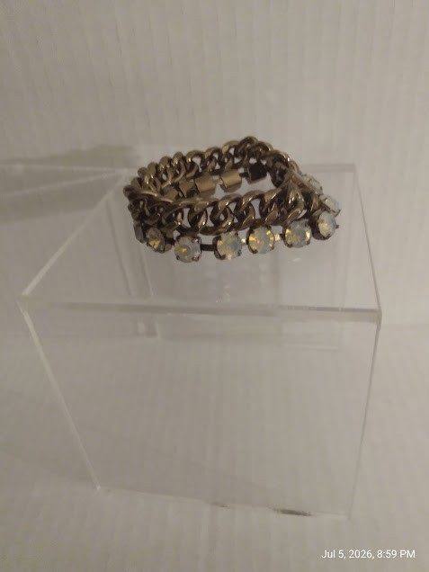 Chico s Thick Goldtone Metal Chain Rhinestone Bracelet