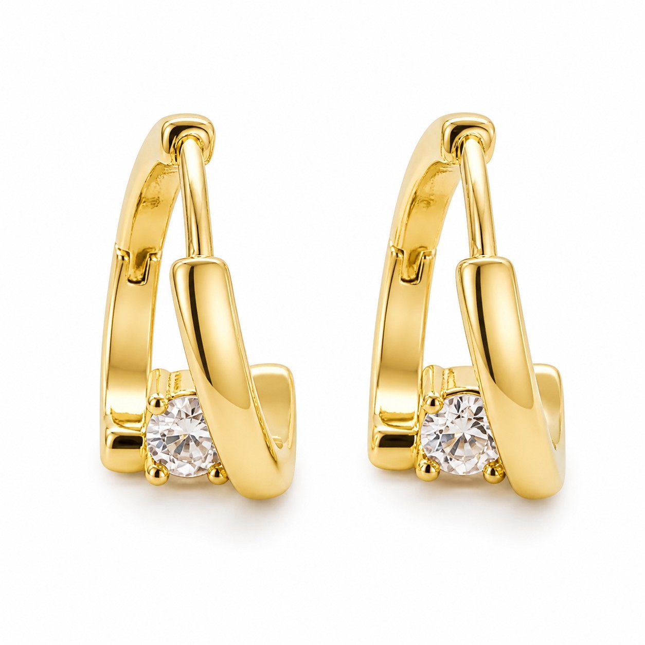 14K Gold Plated Hoop Earrings Round Zirconia Sparkle Dainty Everyday Wear