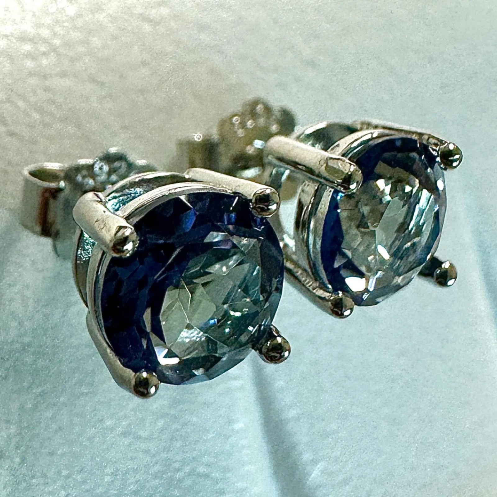 Tanzanite CZ Stud Earrings 6mm 925 Sterling Silver Round Gift For Her