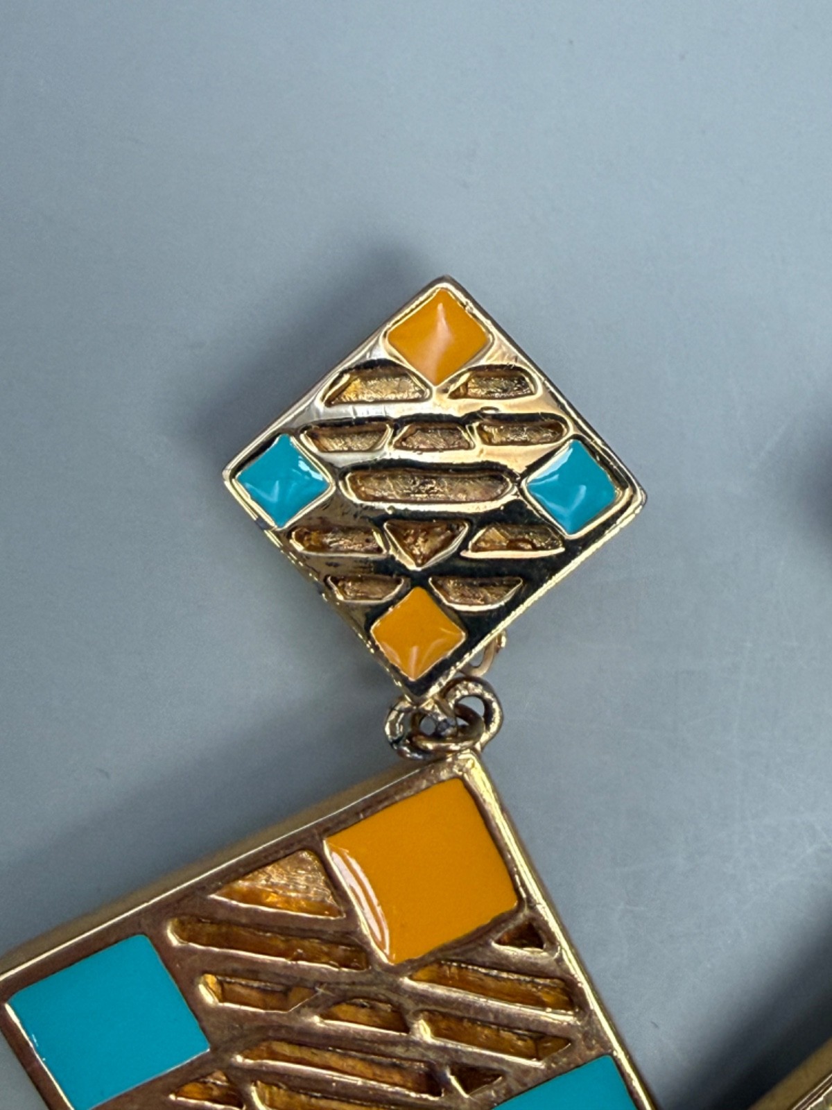 Vintage Valentino Garavani Geometric Enamel & Gold tone Clip on Earrings