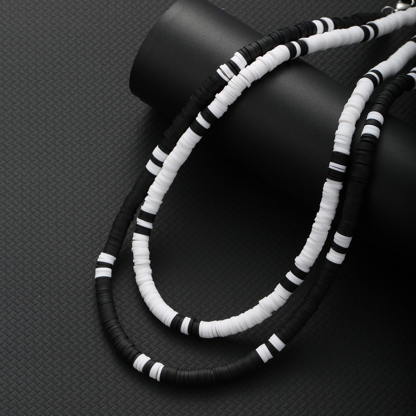 Bohemia Polymer Beads Necklace for Men Women Black White Collar Jewelry