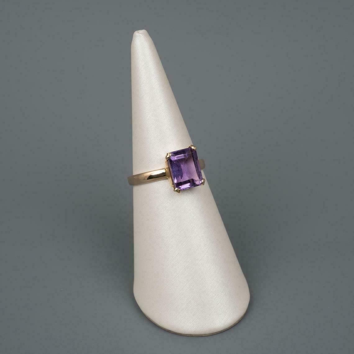 14K Yellow Gold Plated 2Ct Emerald Cut Simulated Amethyst Lovely Solitaire Ring