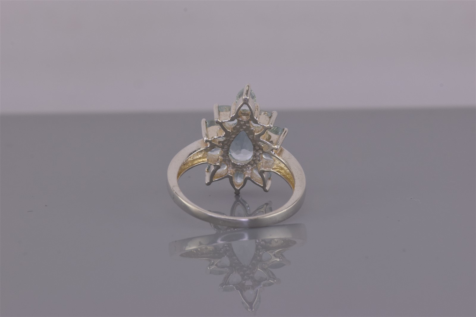 Sterling Silver 19mm Pear Cut Blue Topaz Halo Clustered Band Ring 925 Sz: 7