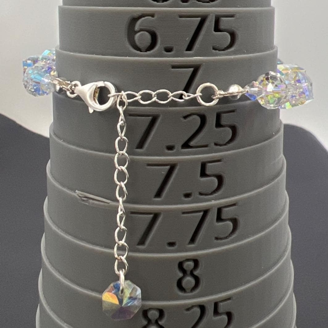 AB Crystal Bead Bracelet Adjustable Silver 7 + 2.5 Lobster Clasp Bridal Prom