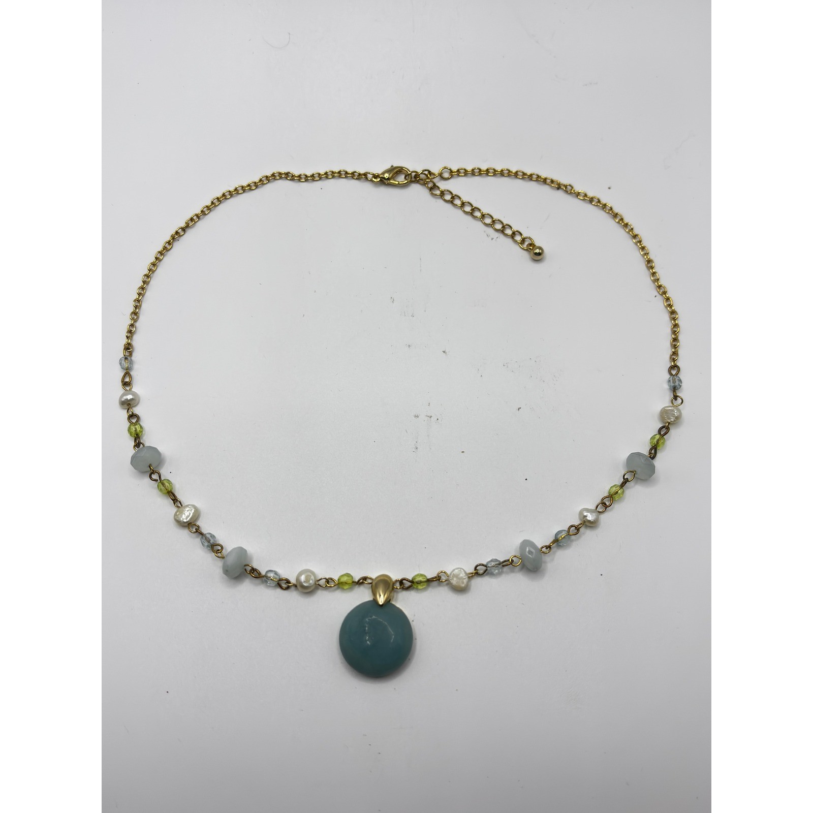 Sonoma Life Style Genuine Stone Pearl Gold Tone Beaded Pendant Necklace 17in
