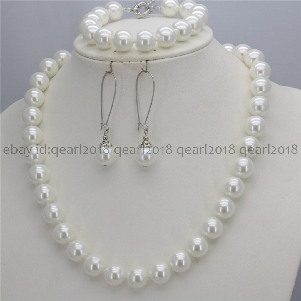 8/10/12mm South Sea Shell Pearl Round Beads Necklace Bracelet Earrings Set 18”