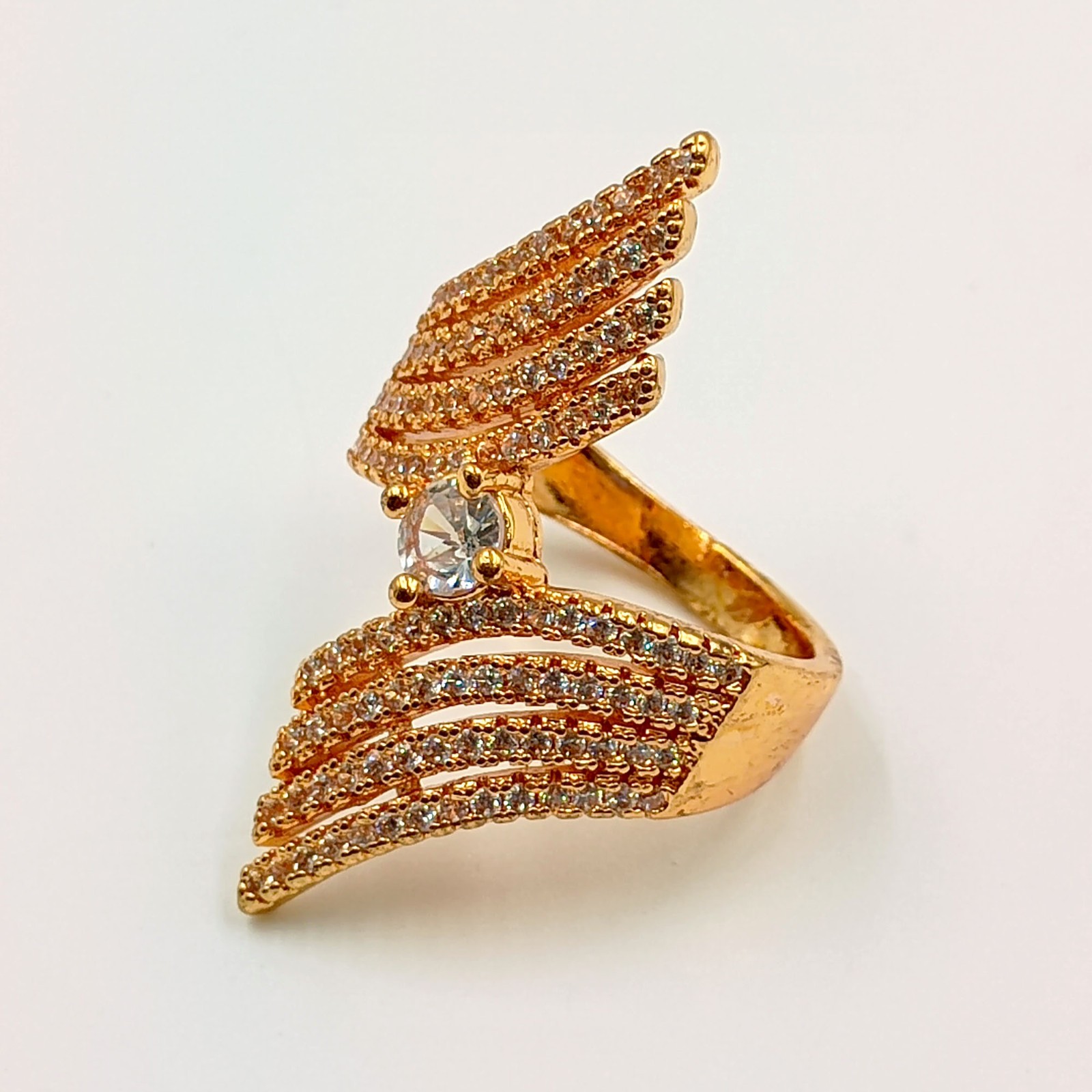 22k Rose Gold Plated Vanki Ring Cubic Zirconia Adjustable South Indian Artisan
