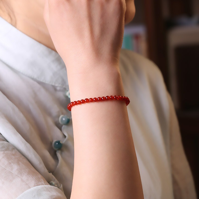 Natural Carnelian 3mm Beaded Crystal Healing Reiki Calming Women Bracelet Gift