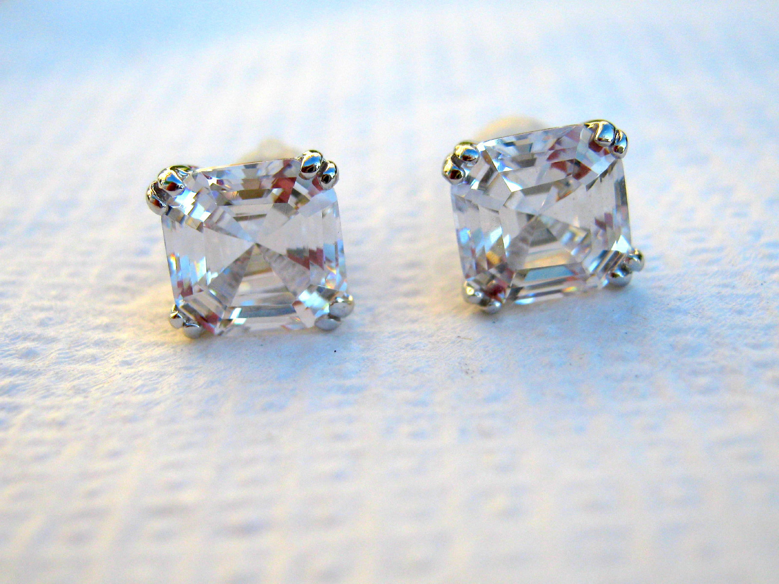 4 Ct Sterling Silver .925 Cubic Zirconia Asscher Cut Studs 7mm Square Princess