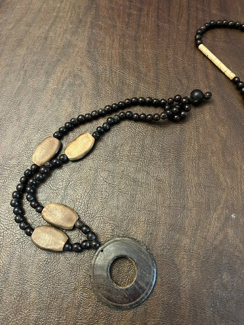 Handmade Zambia Wood Bead Necklace Donut Pendant African Tribal Boho