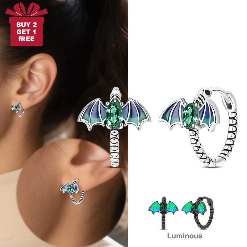 PANDACH Sterling Silver Mini Glow Pterodactyl Hoop Earrings for Women Men Gifts