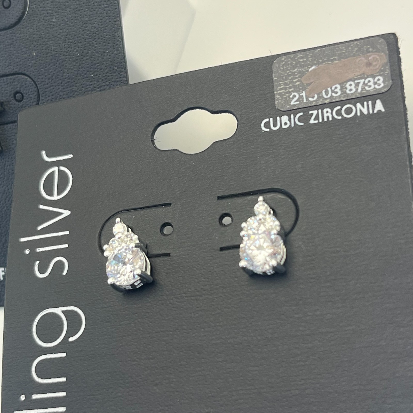 Sterling Silver Cubic Zirconia Earrings Lot Cross Stud & Pear Stud 3 Pairs