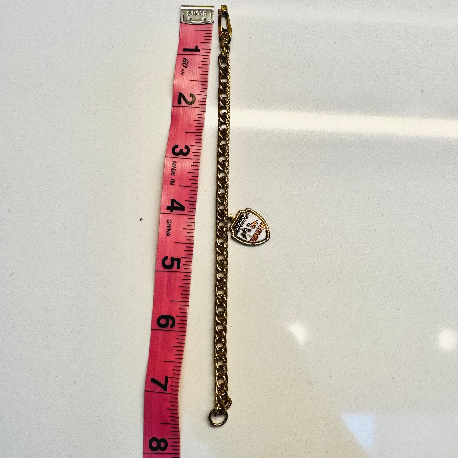 Florida Souvenir Charm Bracelet Gold Tone Palm Tree Pelican Travel Bracelet 7.5″