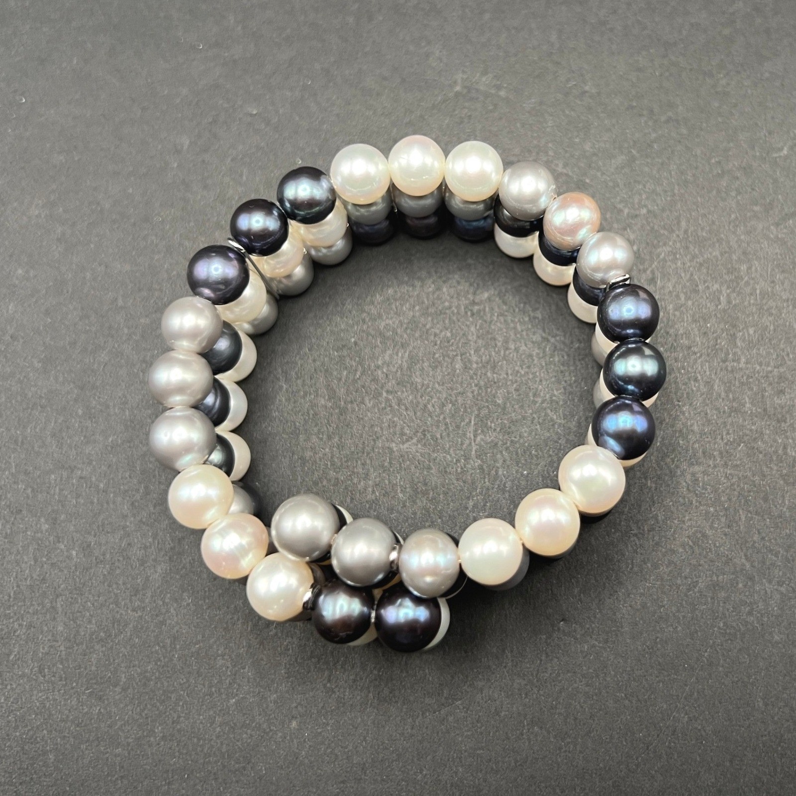 IPS Pearl Bracelet Peacock Cream Sterling Silver Freshwater Coil Memory Wire