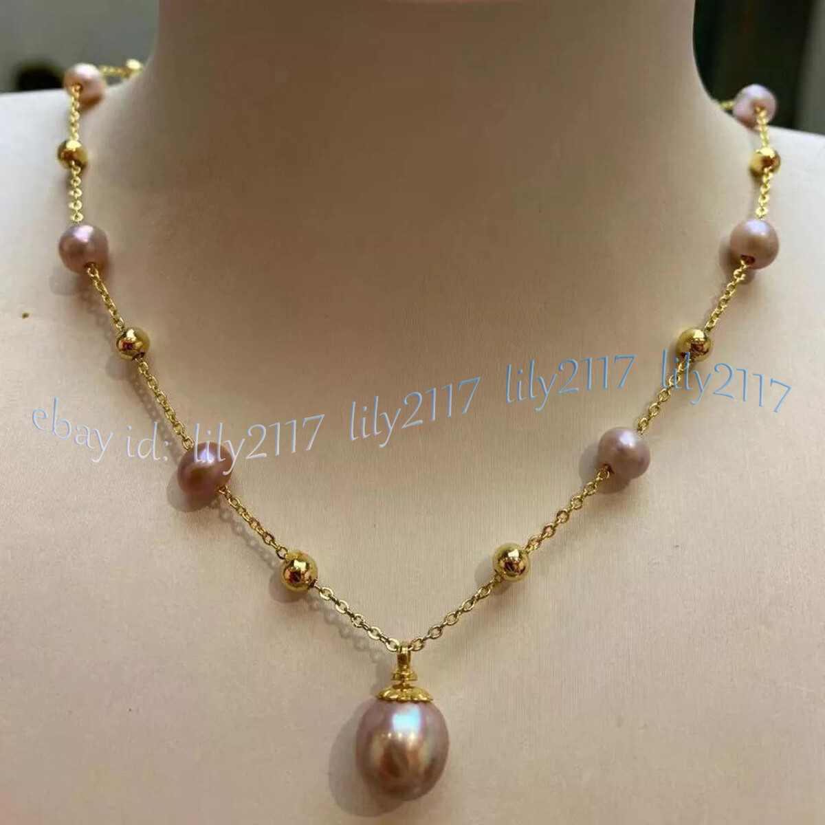 Stunning South Sea Real Natural Pink Purple Pearl Pendant Necklace 18”