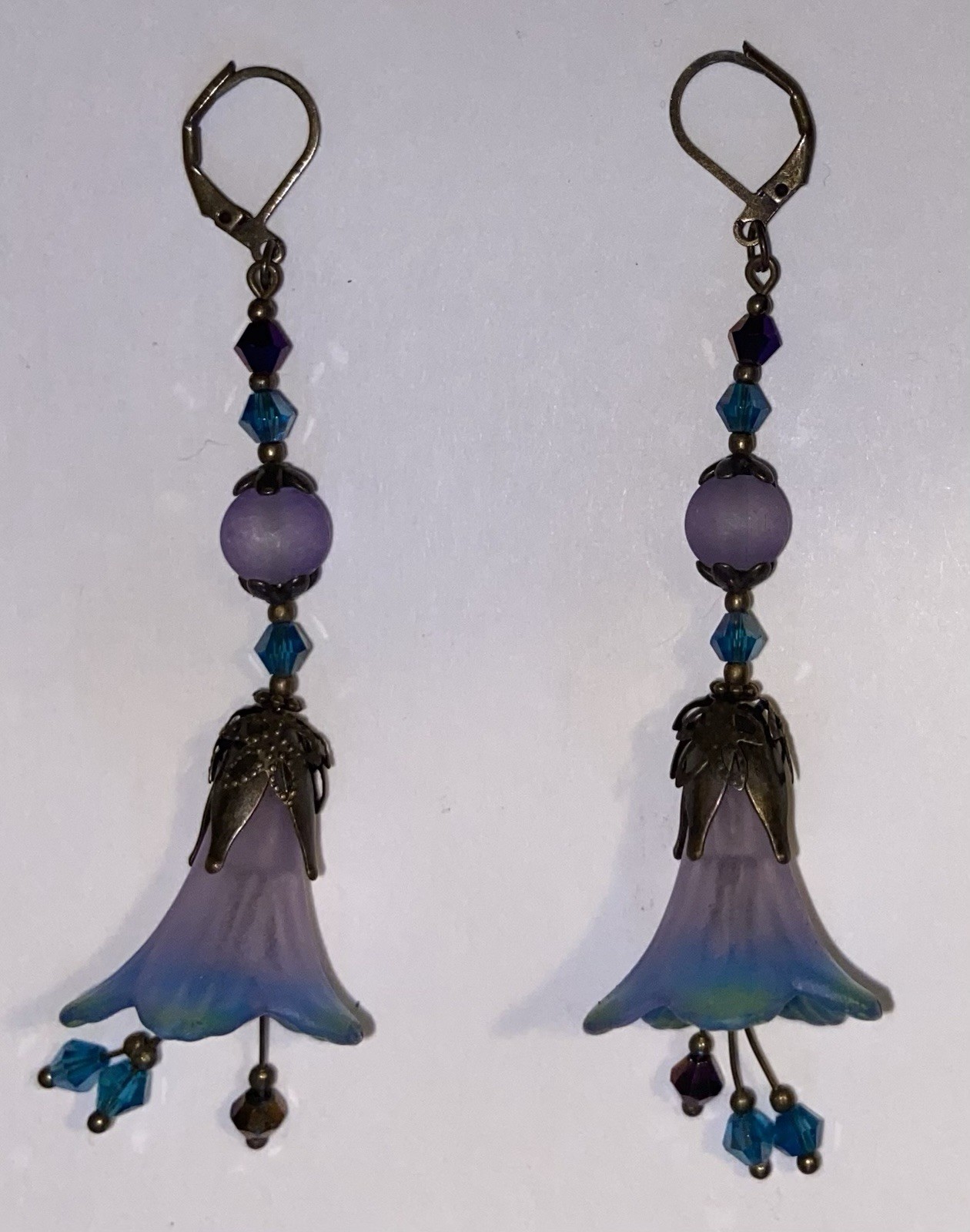Handmade Mermaid Flower Dangle Purple Teal Earrings