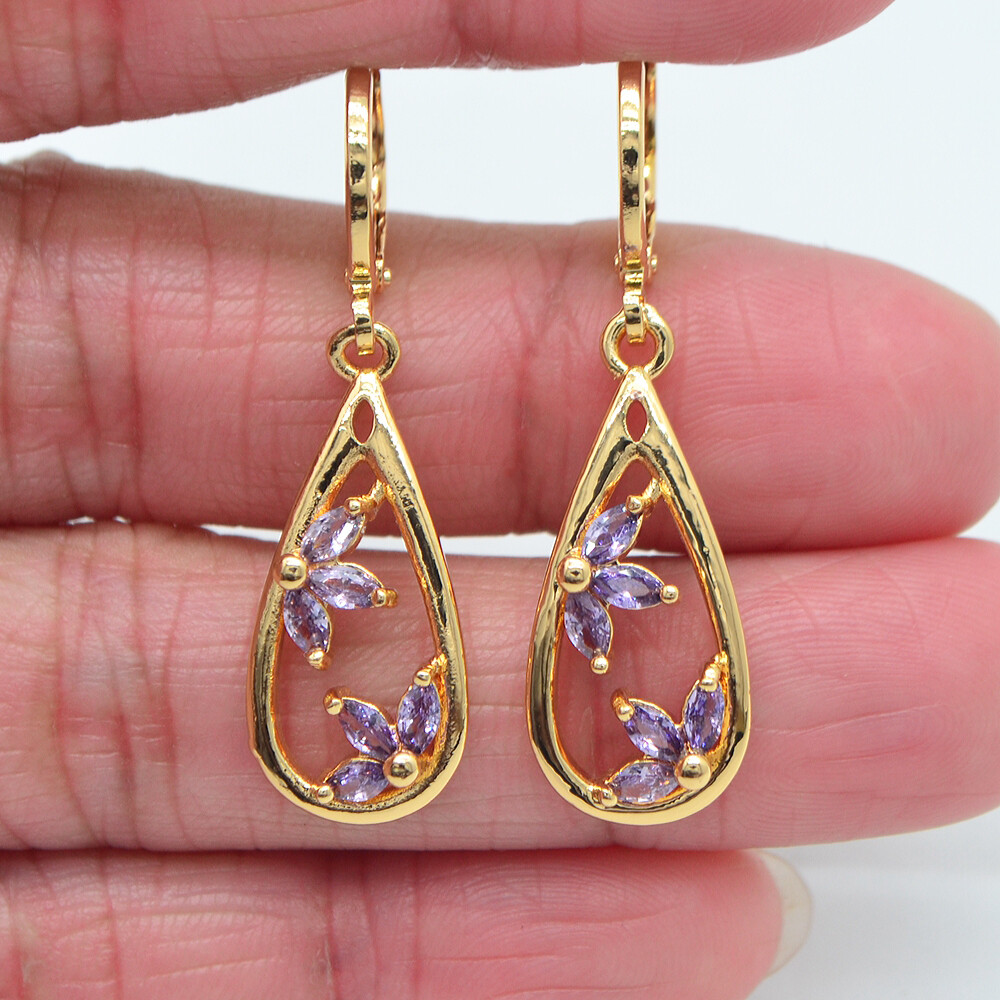 18K Yellow Gold Filled Women Black Mystic Topaz Teardrop Dangle Earrings