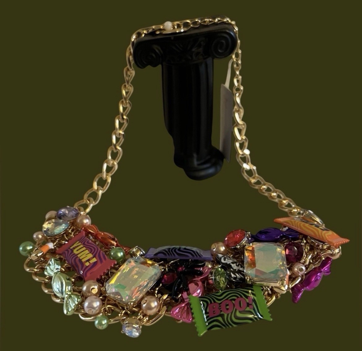 Betsey Johnson Necklace Halloween Candy Statement Chunky Charms Glow In Dark NWT