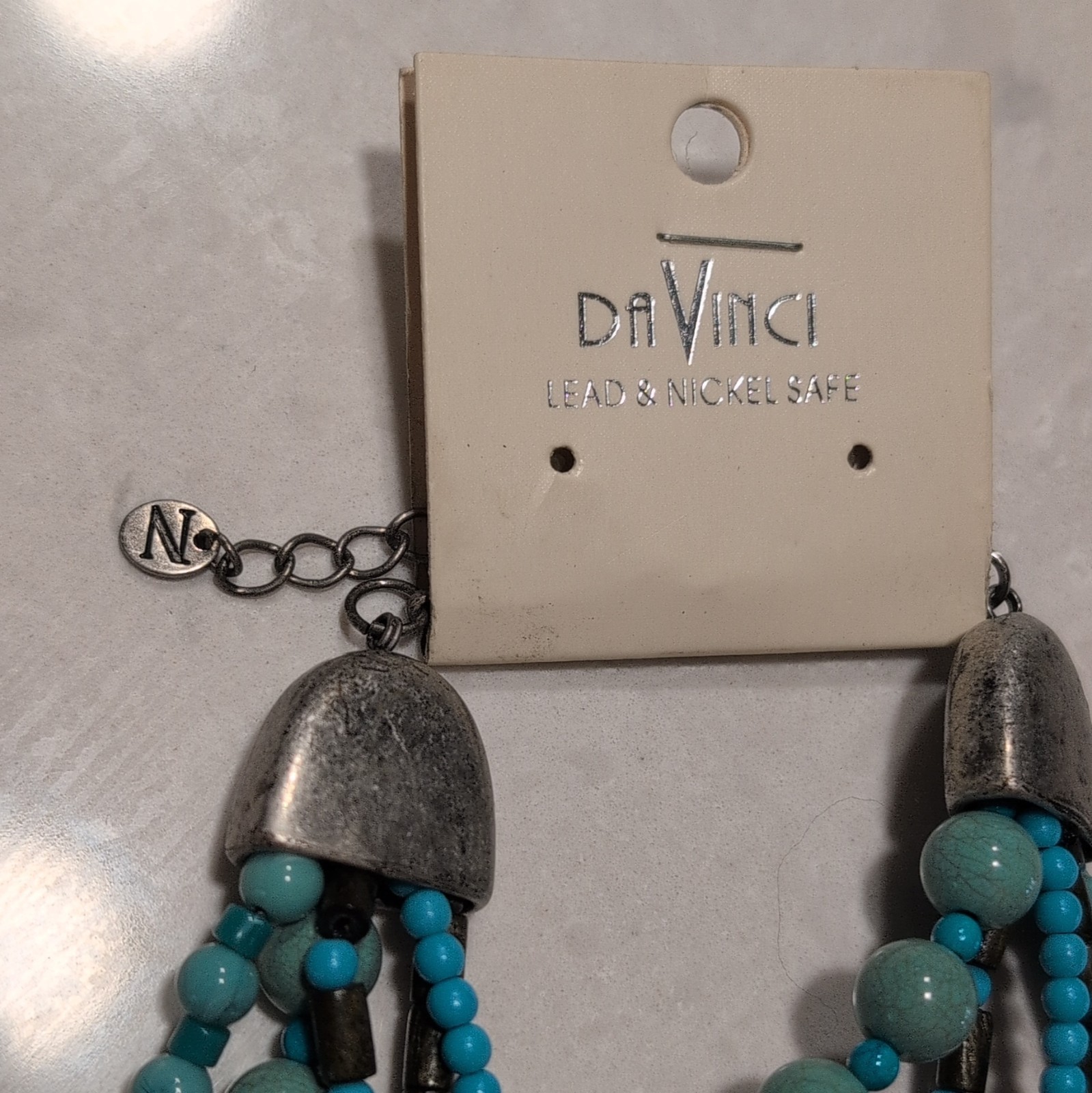 DaVinci Layered Turquoise Blue Beaded Necklace, Adjustable 18in Lobster Clasp