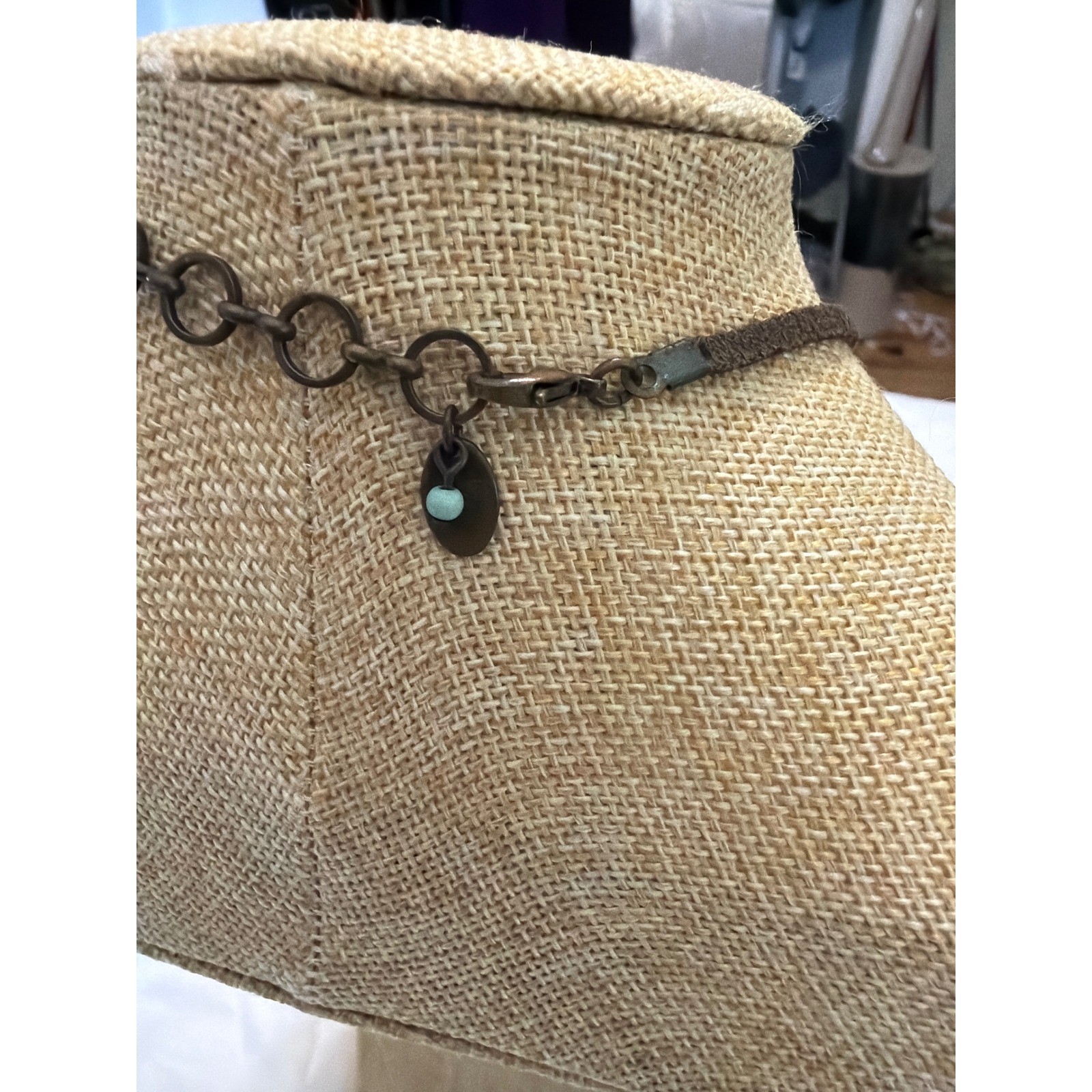 Earthy Amber Color Burgundy Beaded Bib Statement Necklace Brown Suede Cord Boho