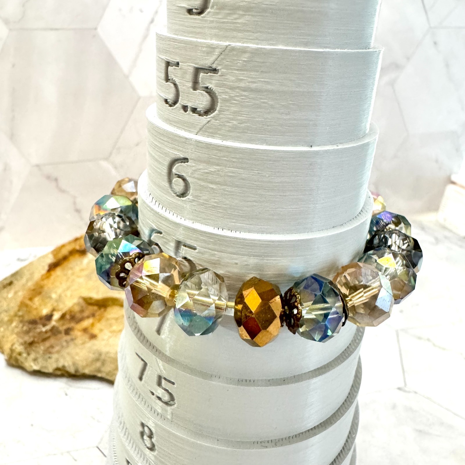 Set of 3 Aurora Borealis Stretch Bracelets Faceted Glass AB Beads Slip On