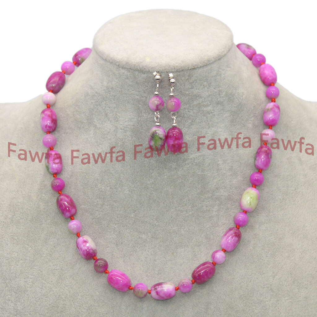 8mm Round 10x14mm Barrel Red Green Multicolor Jade Necklace Bracelet Earring Set