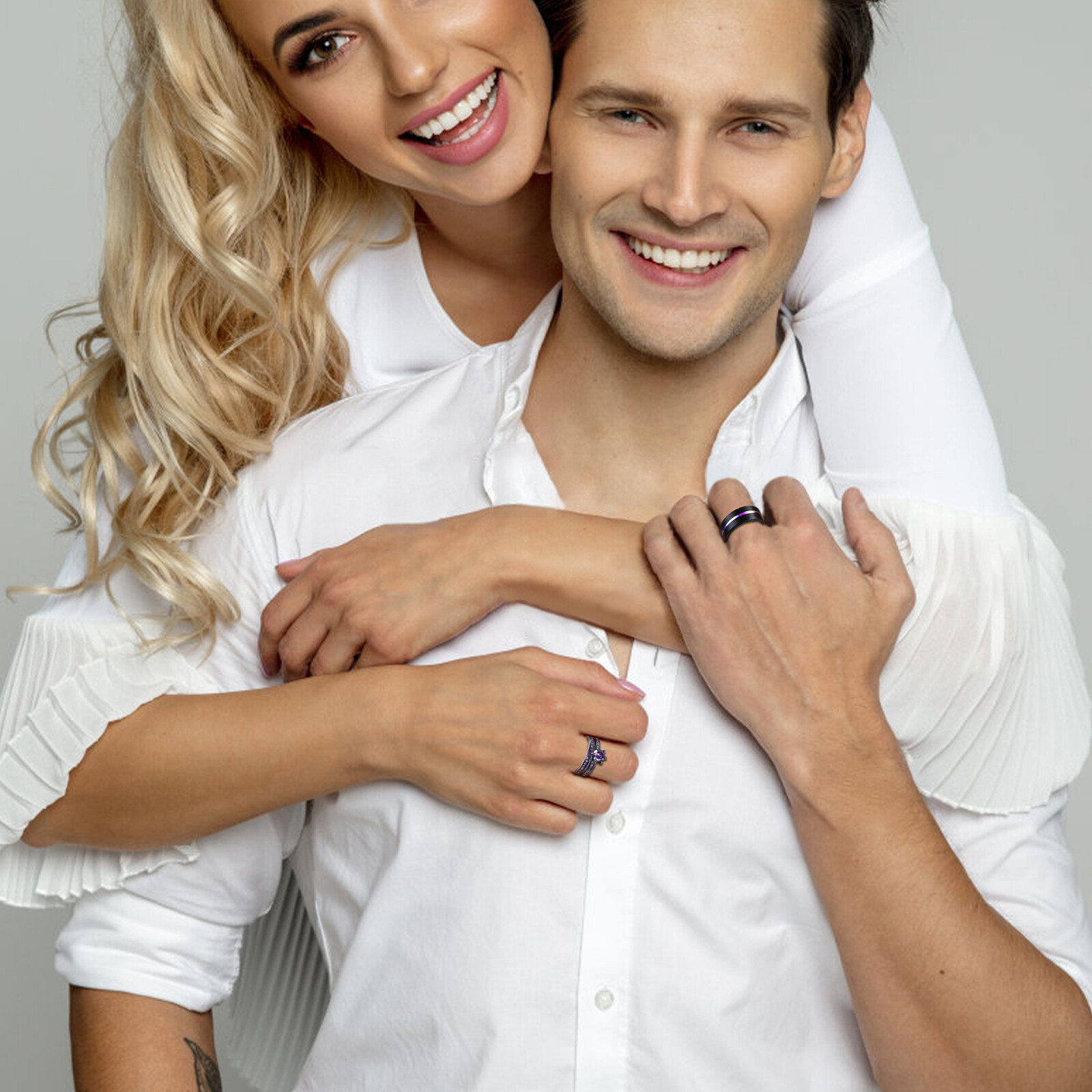 Couple Ring Set His&Hers Cubic Zirconia Stainless Steel Promise Stacking Band