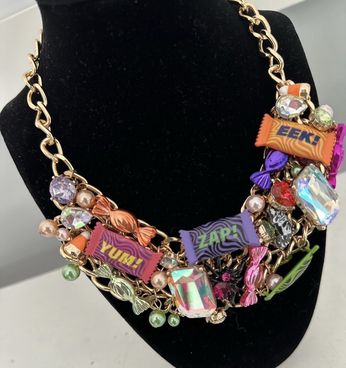 Betsey Johnson Necklace Halloween Candy Statement Chunky Charms Glow In Dark NWT