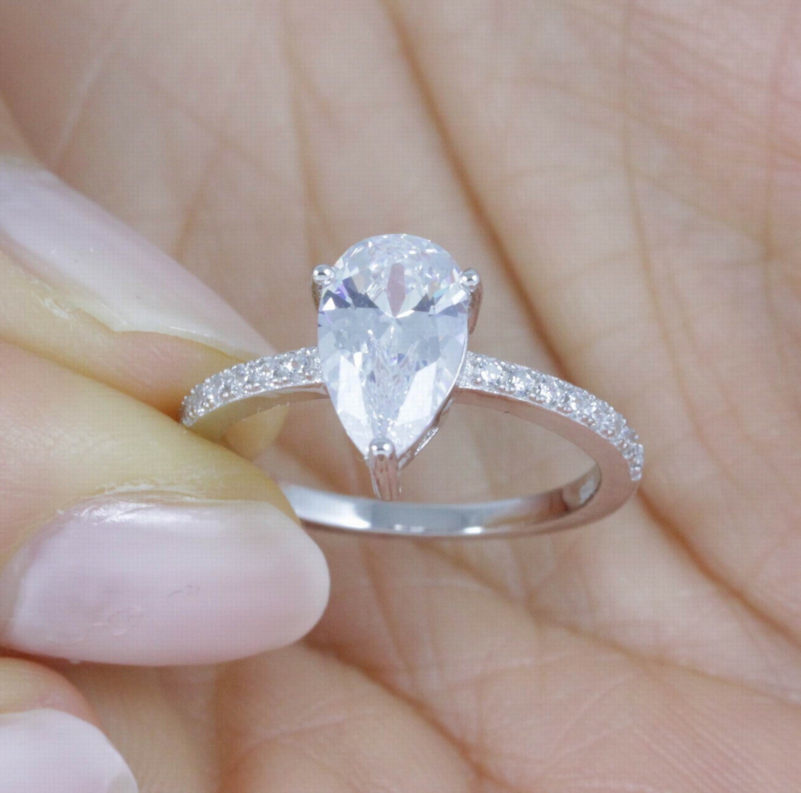 1.75Ct 925 Sterling Silver Pear CZ Engagement Ring Wedding Band Size 5-9 R6905