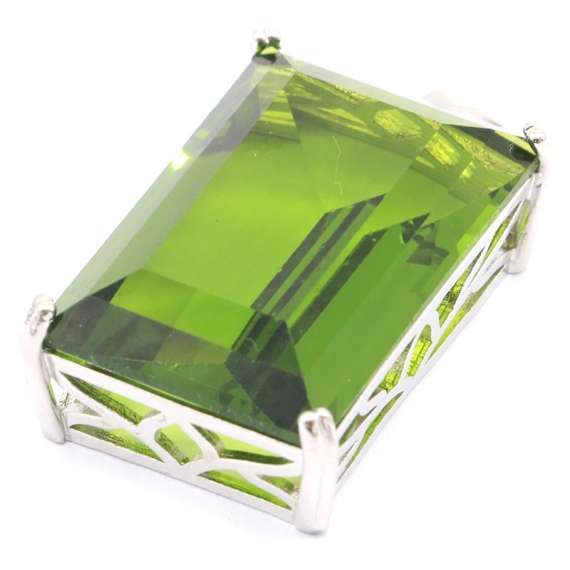 Buy 2 get 1 free Big Gemstone Created Green Peridot Women Dating Silver Pendant