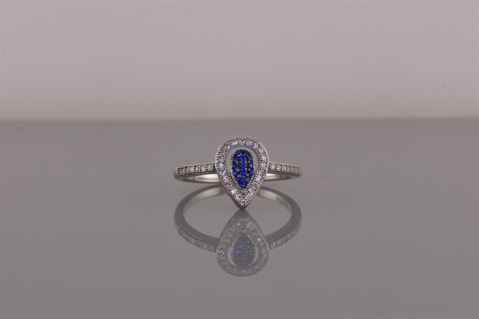 Sterling Silver Blue Spinel & Cubic Zirconia Teardrop Halo Band Ring 925 Sz: 7