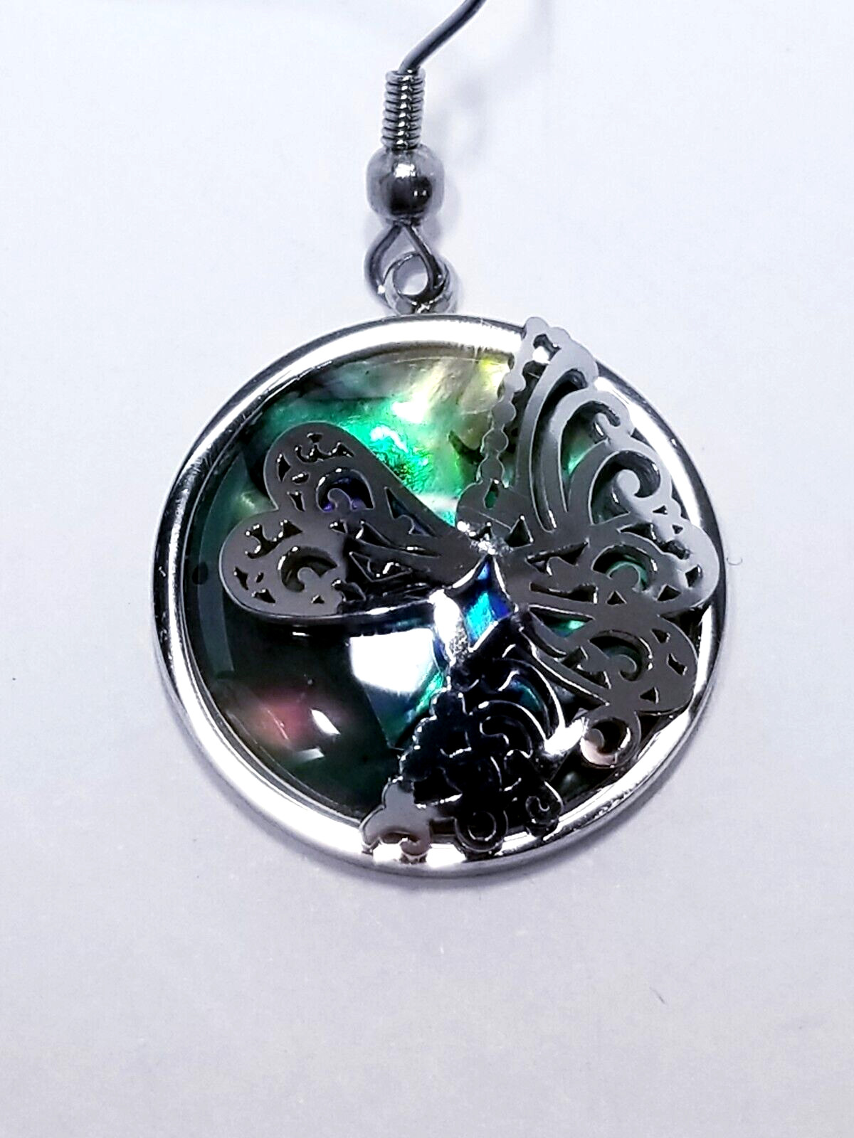 Abalone Shell Dragonflies Earrings in Stainless Steel 1.00 ctw
