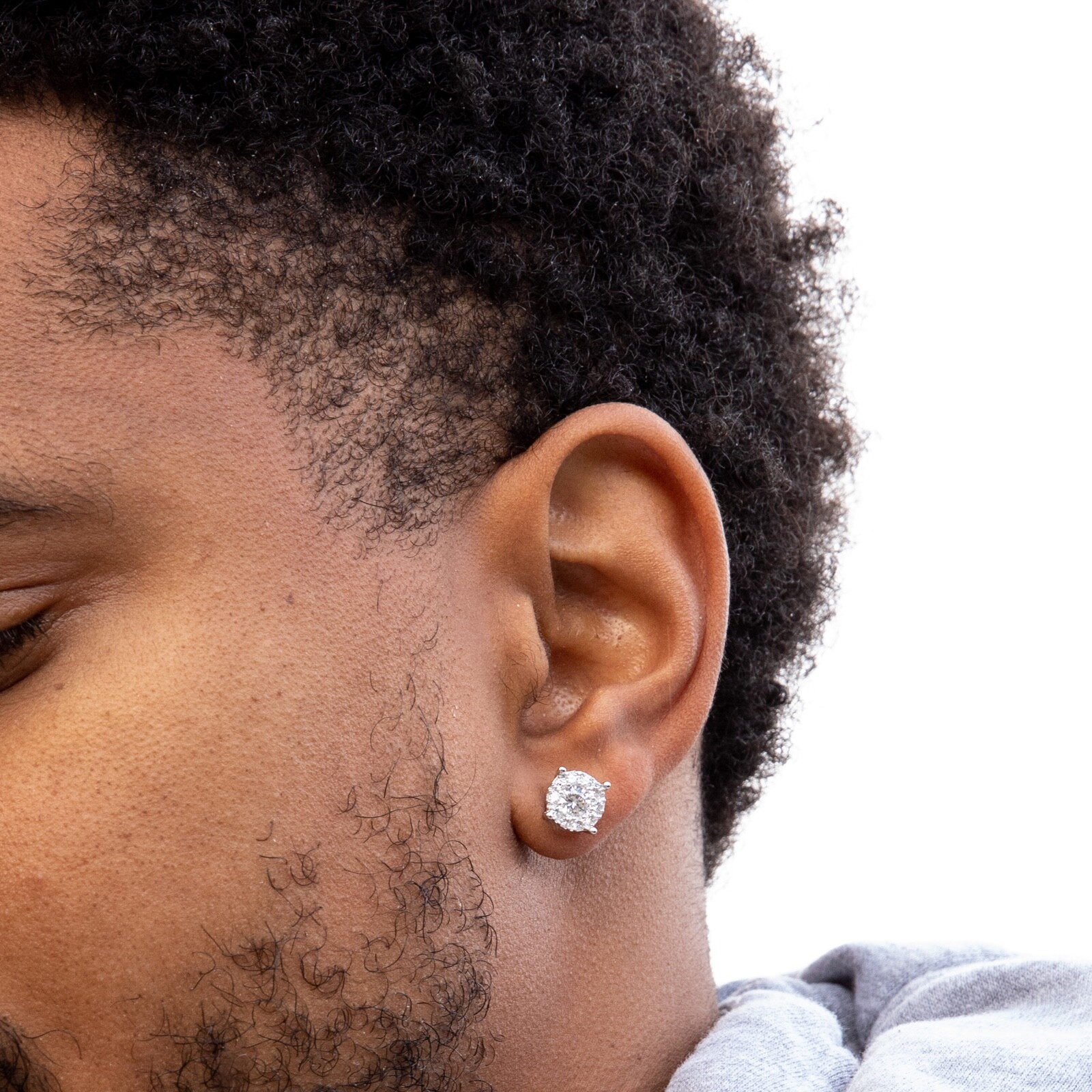 White Gold 925 Sterling Silver Men’s Hip Hop Iced Cz Cluster Stud Earrings