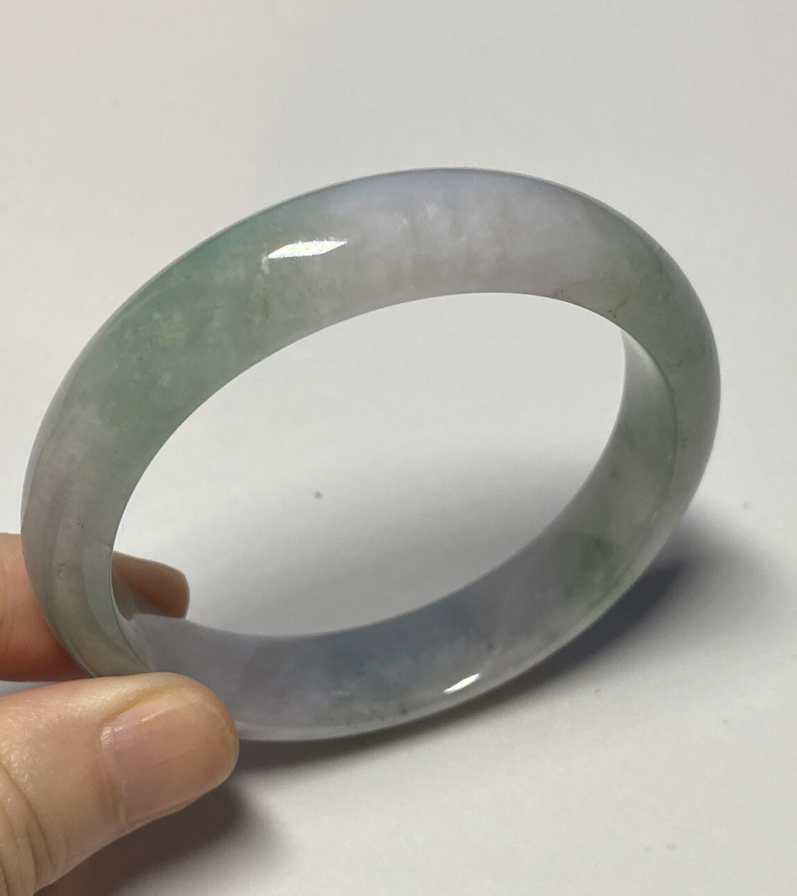 56.3mm 100% Natural Grade A Burmese Light Lavender Jadeite Multi-color Bangle