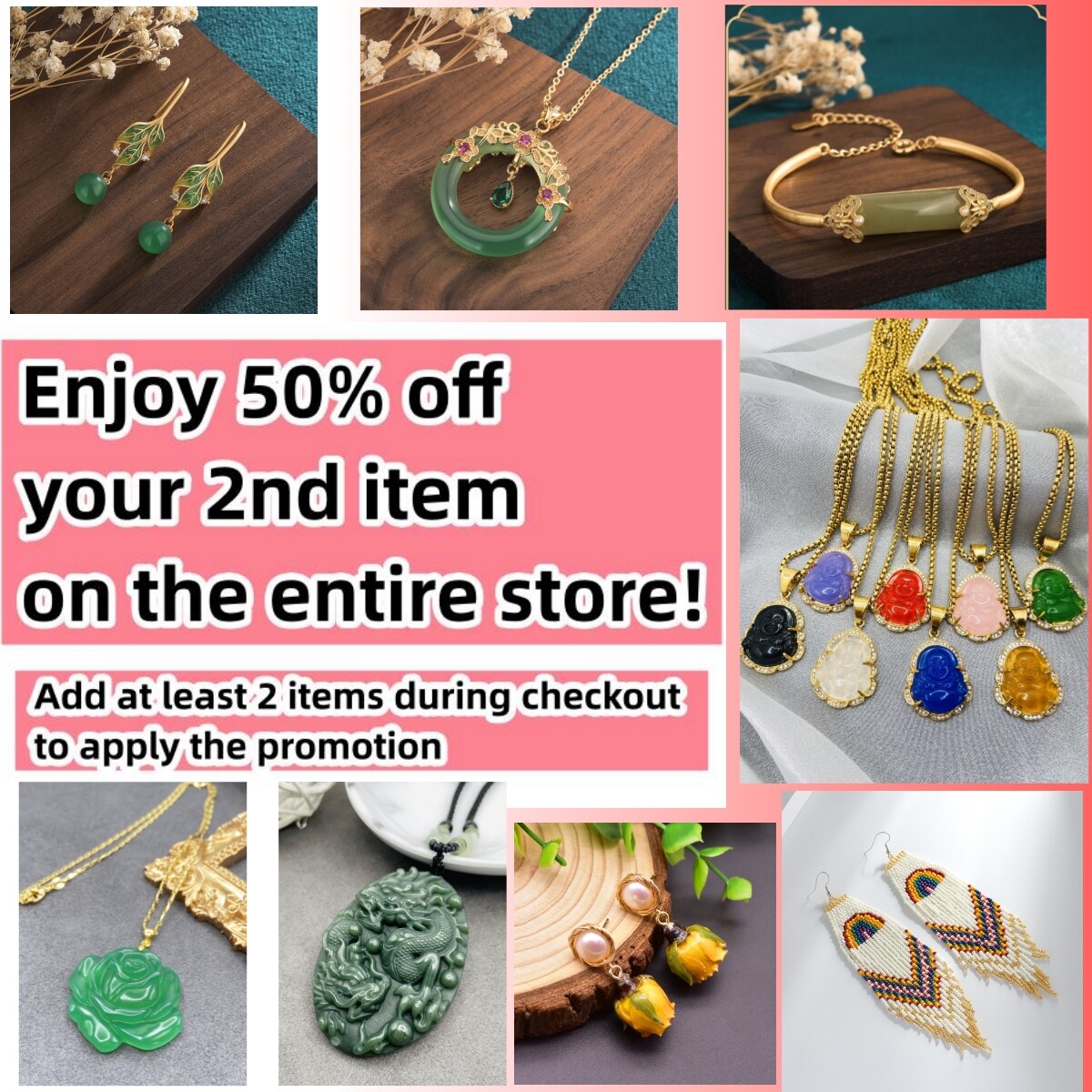 Jade Buddha Pendant Necklace W/ 18K Gold Plated Crystal Charm Hip Hop Chain