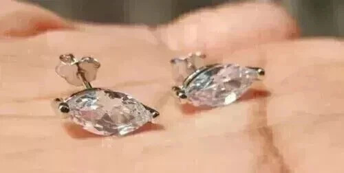 2Ct Marquise-Cut Lab Created Women’s Push back Stud Earrings 14K White Gold FN