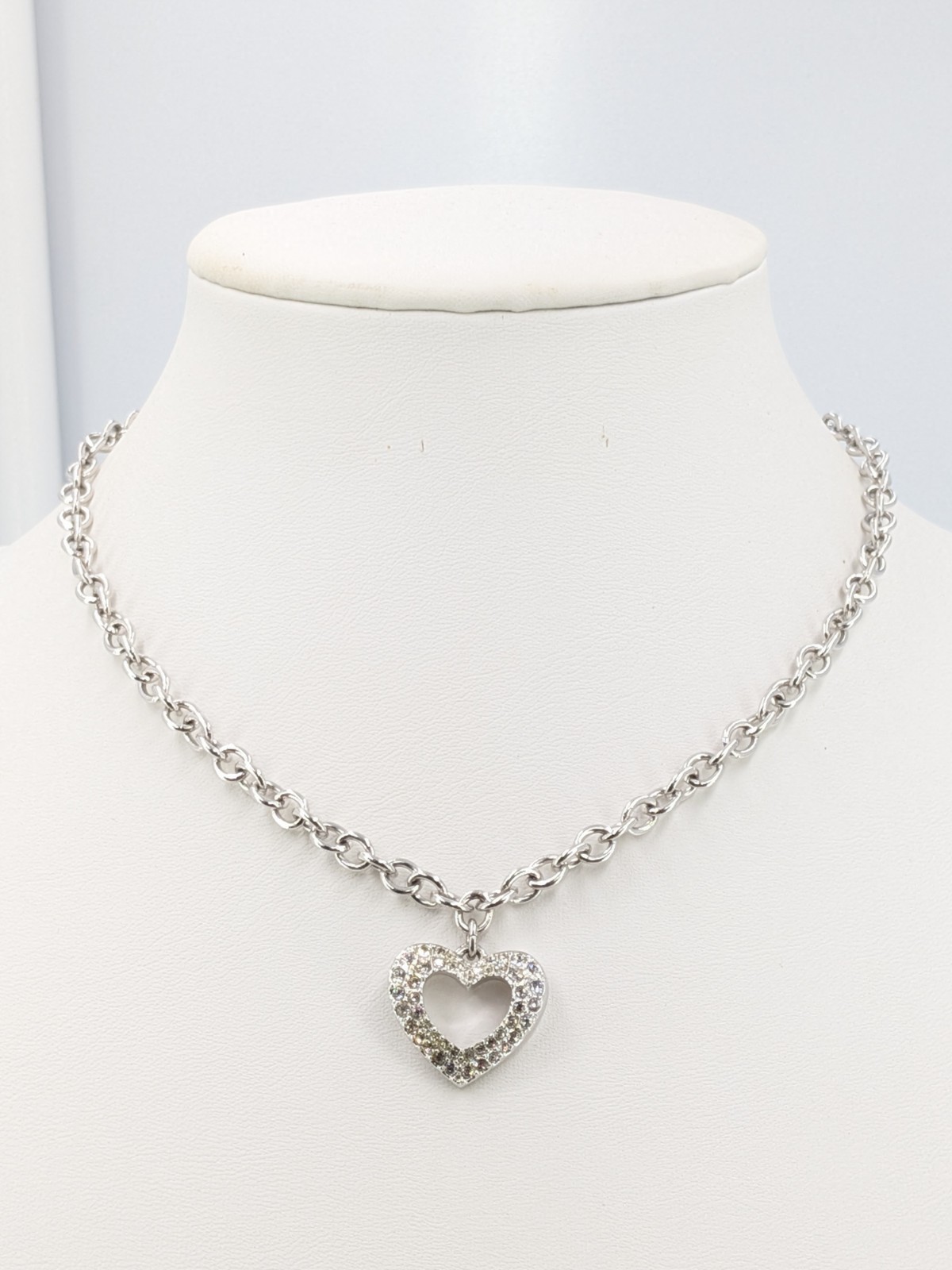 Swarovski Necklace Heart Pendant Clear Crystal Silver Tone Swan Charm 17-19 in