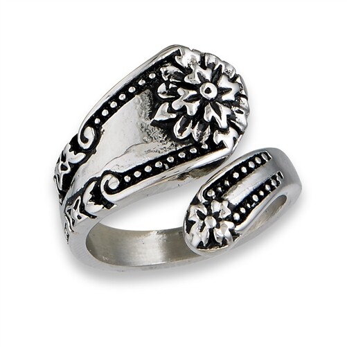 Victorian Flower Spoon Ring – Stainless Steel Open Wrap Vintage Band