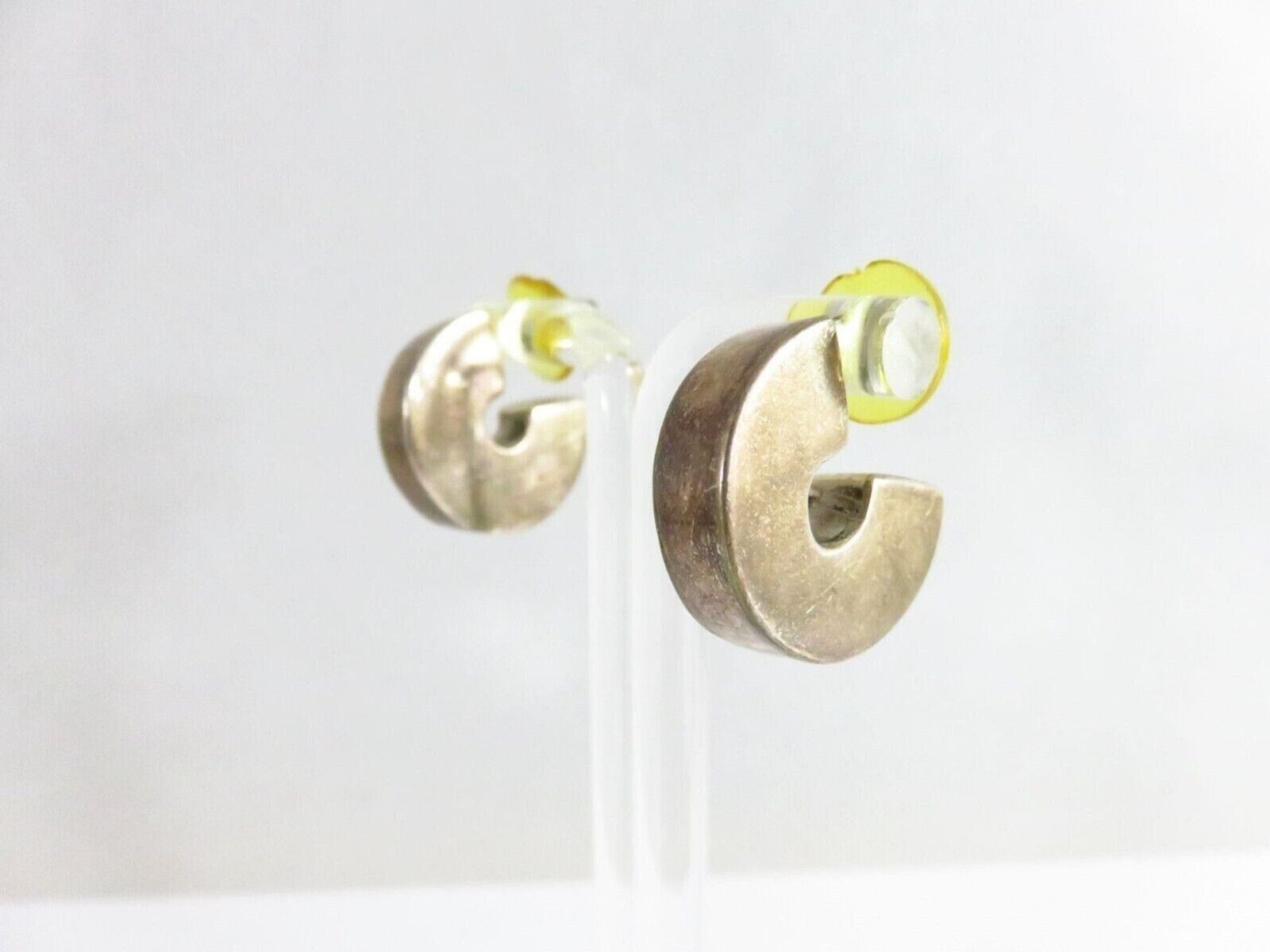 C-Shaped Hoop Earrings In Silver Plate With Yellow Backings