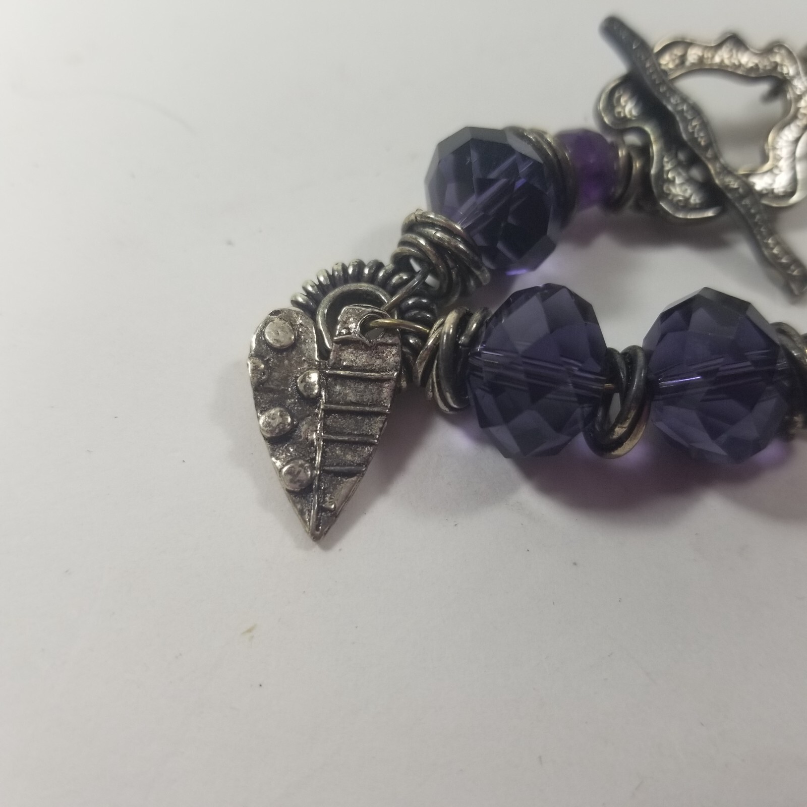 JBB Joshua Benbassat Sterling Silver Art Purple Bead Charm Bracelet with Charms