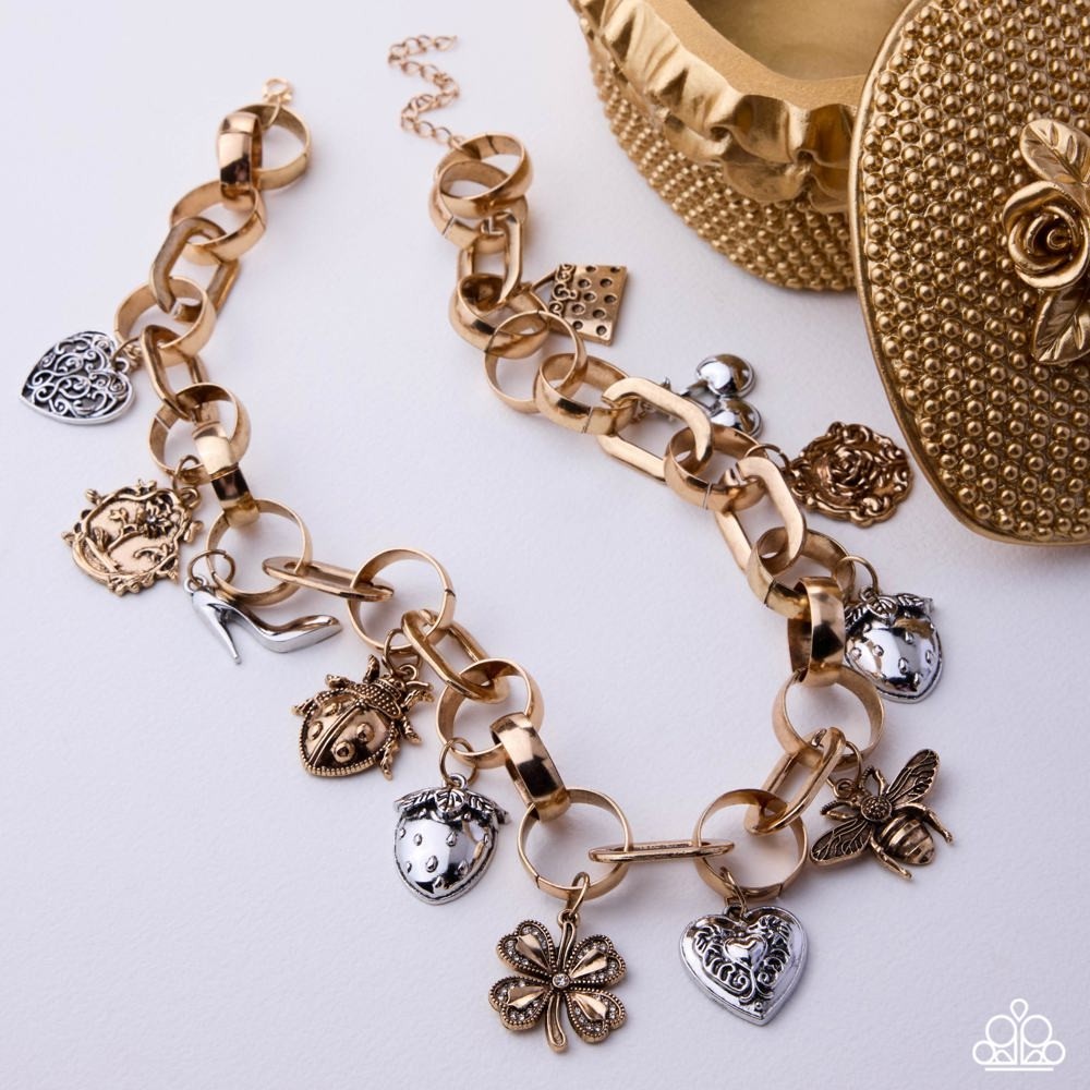 Paparazzi Fine Fairytale – Multi – Gold & Silver Charms – Necklace &Earrings Lif