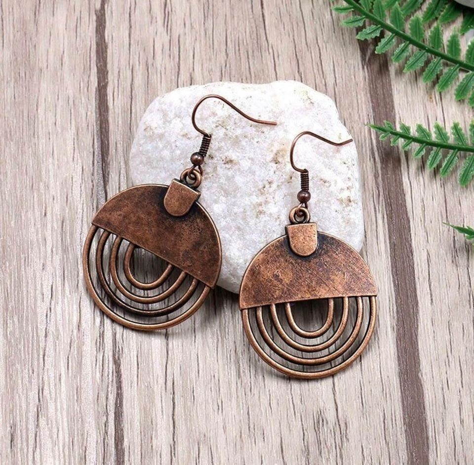 Ethinc Bohemia Copper Red Round Drop Earrings For Women Circle Charm Pendant Ret