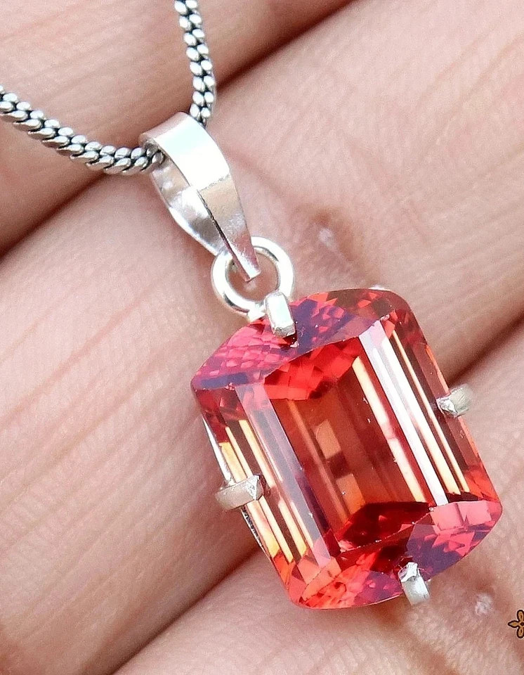 22 Ct Natural Padparadscha Sapphire Fancy Cut 925 Silver Pendant Gemstone