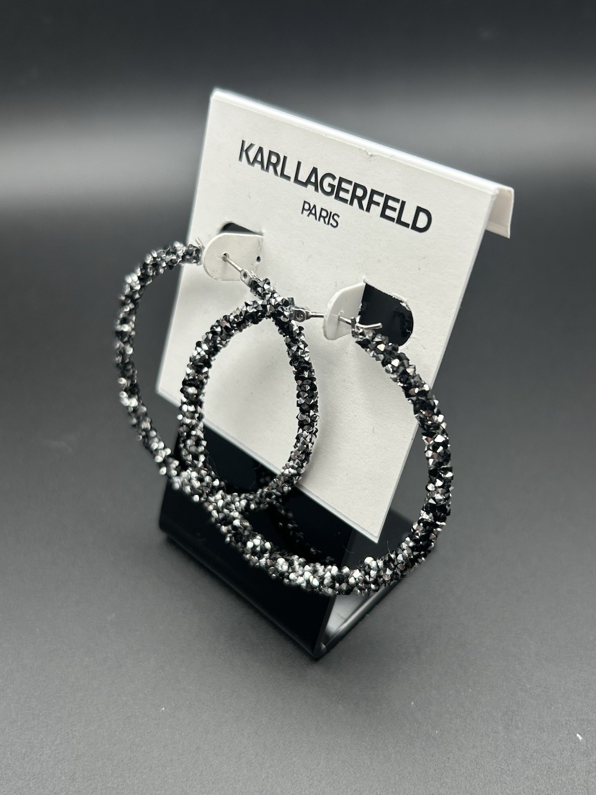 KARL LAGERFELD Black & Silver-Tone Crystal Hoop Earrings