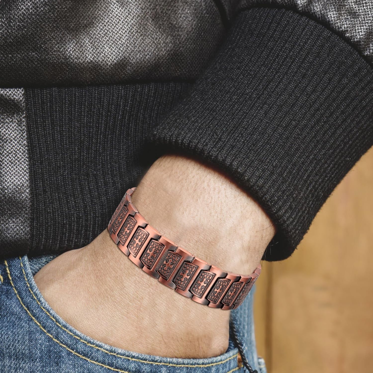 Elegant Copper-Tone Magnetic Bracelet for Men Adjustable Pain Relief Arthritis