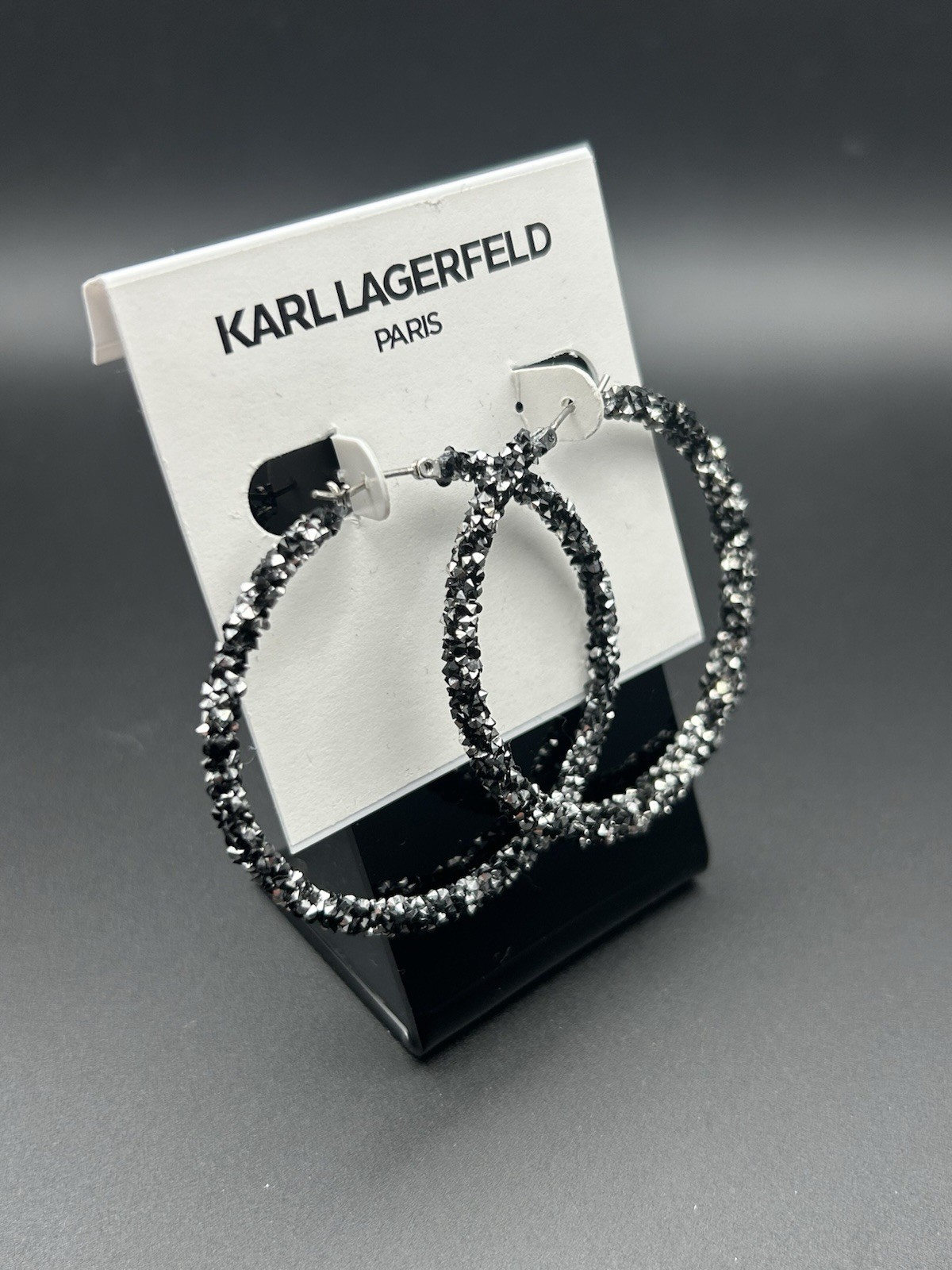 KARL LAGERFELD Black & Silver-Tone Crystal Hoop Earrings