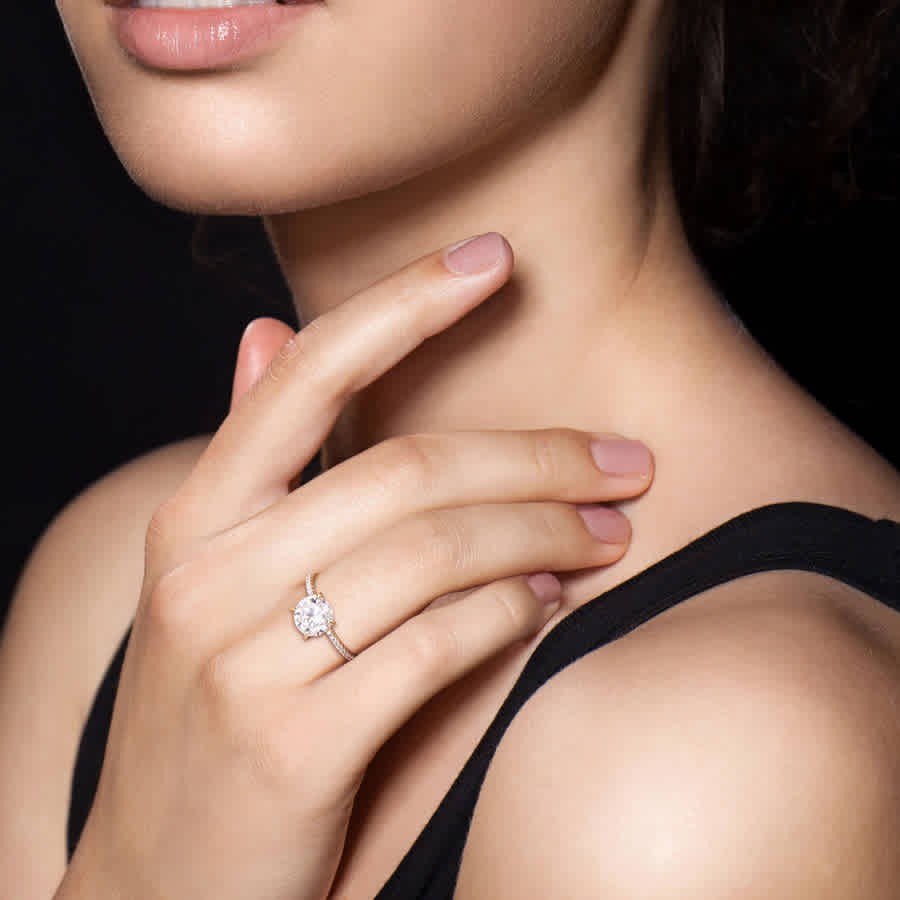 AMOUR 1 4/5 CT DEW Created Moissanite and 1/10 CT TDW Diamond Engagement Ring In